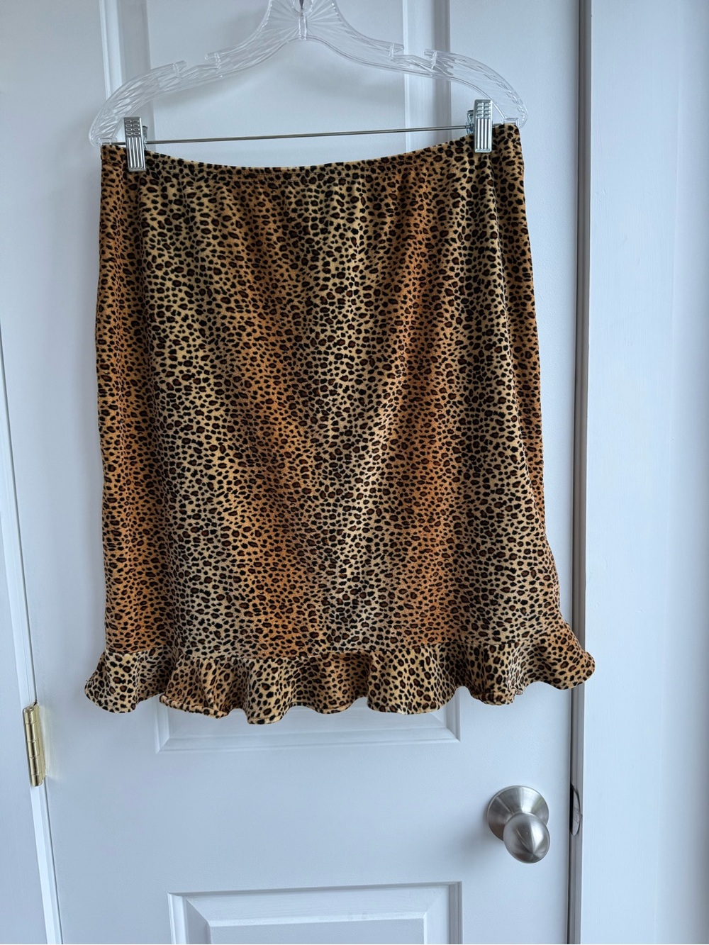 Incredible vintage leopard velvet-like pencil ruffle skirt - size XL